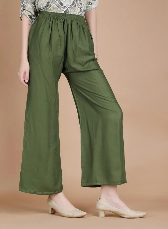 Take Two Green Green Wide Leg Ethnic Palazzos By Michael Kovlin for Women | Best Price UAE